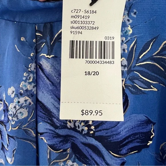 Lane Bryant Blue Floral Metallic Print Sleeveless Mock Neck Pleated Midi Dress - Picture 9 of 10